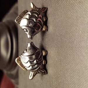 Coastal Silver & Gold KISSING FISH PIERCED EARRINGS LIKE NEW! 90s Y2K